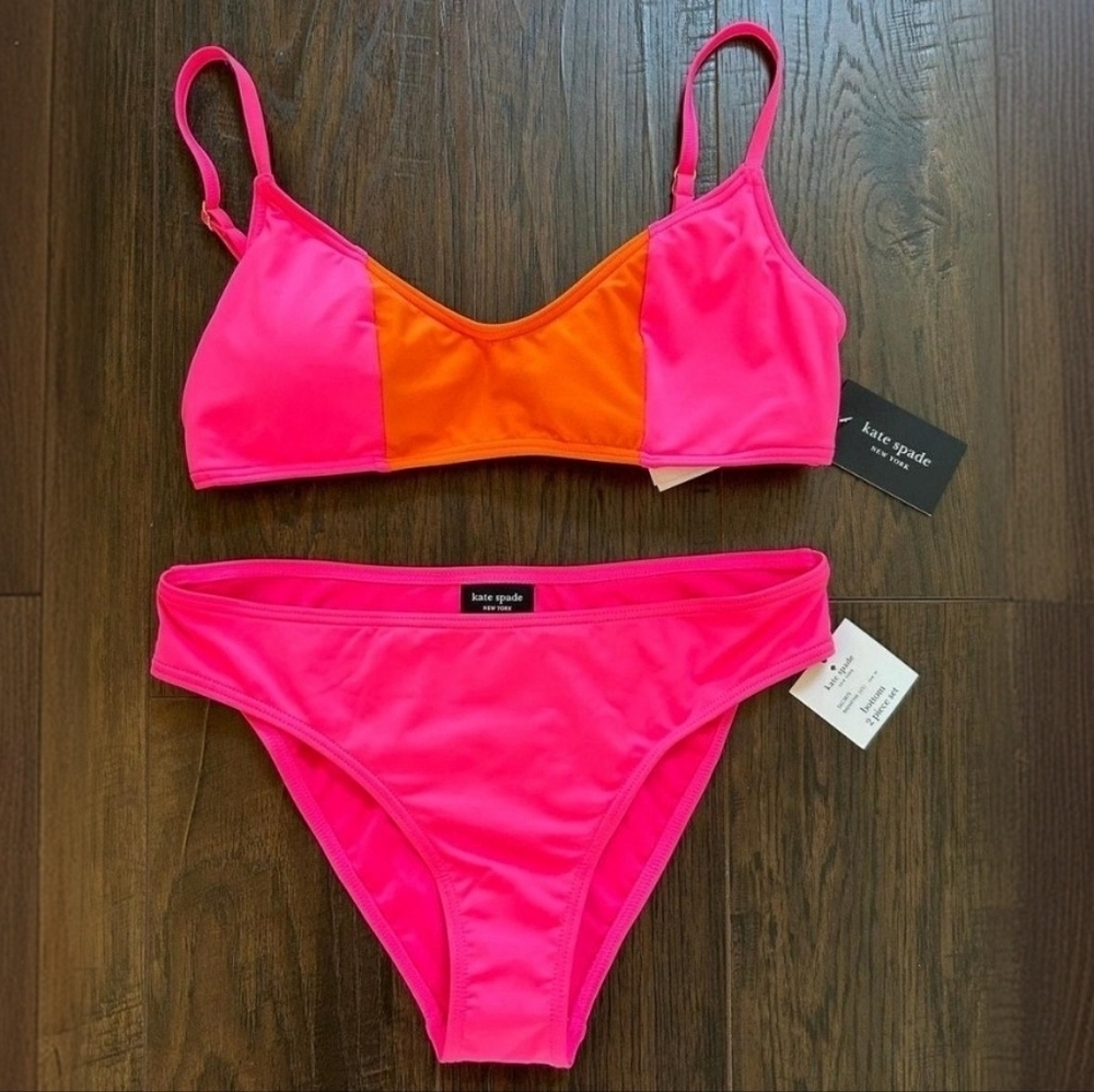 Kate Spade Women's Color Block Pink Orange Bikini Two Piece Swimsuit Size Xlarge